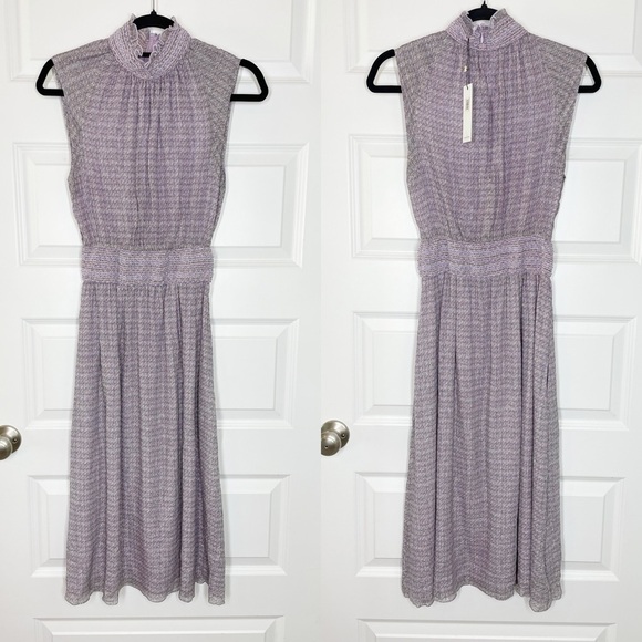Adam Lippes New York Smocked Waist Dress in Printed Chiffon Lavender Multi NWT - Picture 2 of 12